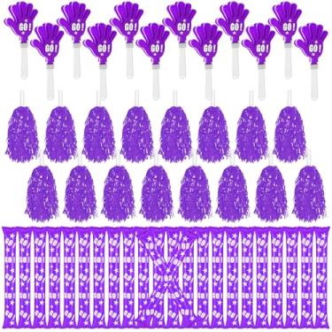 Imagem de Hungdao 60 peças de lembrancinhas de festa para fazer barulho, incluindo 24 bastões de trovão, 12 palmas de mão, 24 pompons de torcida para eventos esportivos, acessórios de futebol (roxo)