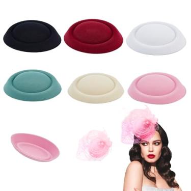 Imagem de NICENEEDED 6 peças de base de chapéu Fascinator redonda, base de chapéu de pano de lã multicolorido, gorro de cabelo puxado boina de feltro para acessórios de artesanato DIY