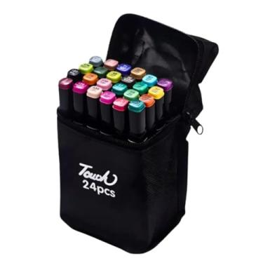 Imagem de Caneta Marcador Para Colorir Desenho Profissional 24 Cores Conjunto De Canetinhas Pontas Duplas Codificados por Cores Vivas para Desenho
