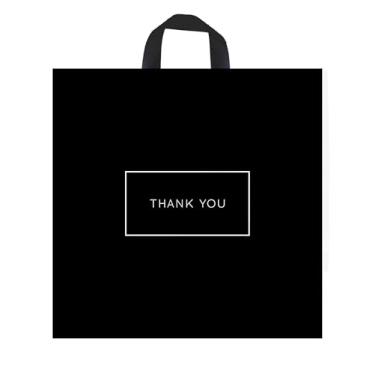 Imagem de Purple Q Crafts Sacos plásticos pretos Thank You Bags for Business Pacote com 50 sacos com alça macia Thank You Shopping Bags for Boutique (45,72 cm x 45,7 cm)..