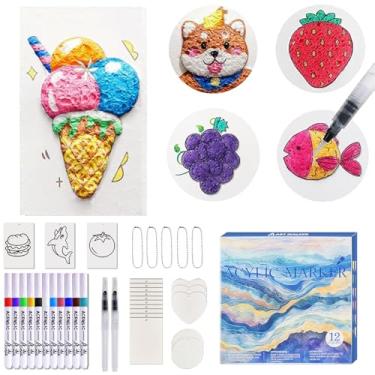 Imagem de Magic Puffy Paint Kit,38Pcs Puffy Foam Texture Painting Kit,Including 18 Pcs Foam Texture Paper,12 Colors Acrylic Markers,2 Water Brushes,Magical 3D Drawing Sponge DIY Bubble Drawing Pens Art Supplies