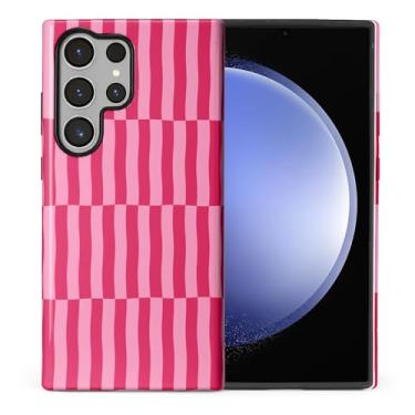 Imagem de ilikediy Capa para Samsung Galaxy S24 Ultra, HL2 Listras Xadrez Vermelho Rosa Híbrido 2 Camadas Capa Rígida Design Padrão de Silicone Capa Protetora