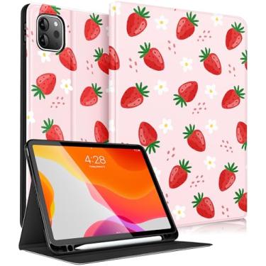 Imagem de Uppuppy Capa para Apple iPad Pro 12,9 polegadas para iPad 12,9 polegadas capa infantil bonito suporte fólio para lápis feminino menina menina morango capa para iPad Pro 12,9 capa 6ª/5ª/4ª/3ª geração 2022/2021/2020/2018