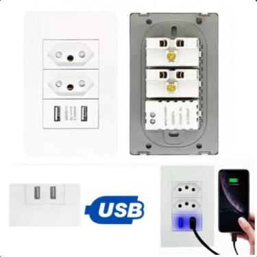 Imagem de Tomada USB Dupla Branco 4x2 10A Universal - ASAF