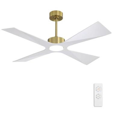 Imagem de WINGBO Ventilador de teto externo de 137 cm com classificação úmida com luzes, 4 lâminas de plástico ABS, motor CC reversível, controle remoto de 6 velocidades, 3 CCT, ventilador de teto à prova