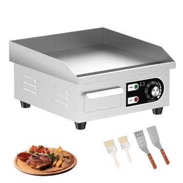 Imagem de HTTSICHI Chapa elétrica comercial de 35,5 cm – Chapa elétrica de ferro fundido com material de aço inoxidável e antiaderente, chapa comercial de 110 V com placa de cozimento de ferro de 1,27 cm de