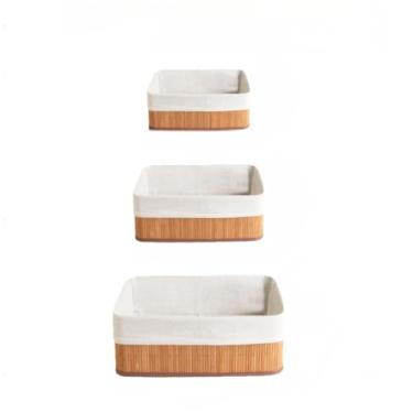 Imagem de Cesto Organizador，Conjunto de Cestos de Bambu Kit 3 Unidades Lavanderia Multiuso Organizador de Roupas(3 Cestos 1P 1M 1G)