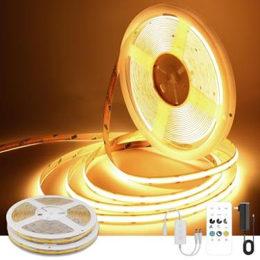 Imagem de Pandery Fita de LED COB branca quente, kit de fita de luz LED regulável de 24 V com controle remoto e aplicativo, 2700 K 65 pés/20 m 8 mm de largura Ra> 90 fitas flexíveis cortáveis para quarto