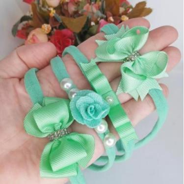 Imagem de Kit 04 Faixa Para Cabelo Bebê  Menina Na Meia Seda Com Lacinho Delicad