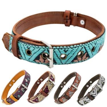 Imagem de Coleira para cães Paw Tribe Western Leather bordada Teal M