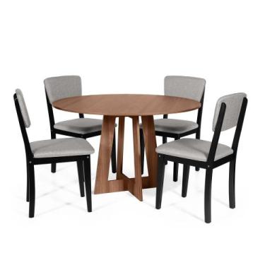 Imagem de Mesa de Jantar Redonda Montreal Noronha com 4 Cadeiras Estofadas Ella 