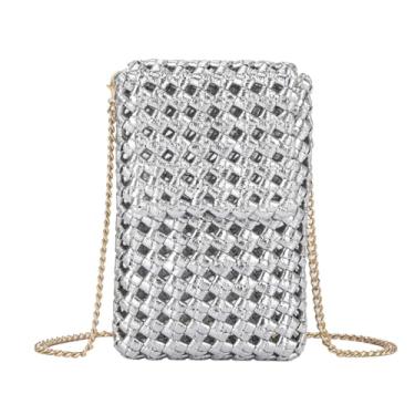 Imagem de Bolsa feminina de crochê Boho pequena para celular bolsa de praia de malha leve e fofa de verão para férias e viagens, Prata, Bolsa tiracolo feminina