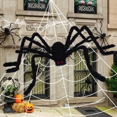 Imagem de Decorações de Halloween CJYGEGE Aranha peluda de 5 pés com teia de ara