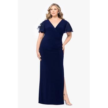 Imagem de Plus "Jennifer" Vestido longo de malha com lantejoulas e mangas, Azul marino, 58