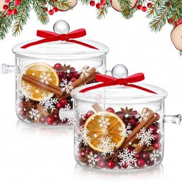 Imagem de Potchen Pacote com 2 panelas de vidro para presente de Natal com tampa Panela de floco de neve de 1,5 l para cozinhar vinho quente, cacau quente, molhos festivos fogão, panelas de vidro para presente