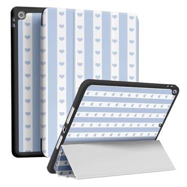 Imagem de RQYDYZMJ Capa para iPad 9ª/8ª/7ª geração (2021/2020/2019) 10,2 polegadas, hibernar/despertar automático, suporte inteligente com três dobras, à prova de choque, para mulheres e meninas (azul coração)