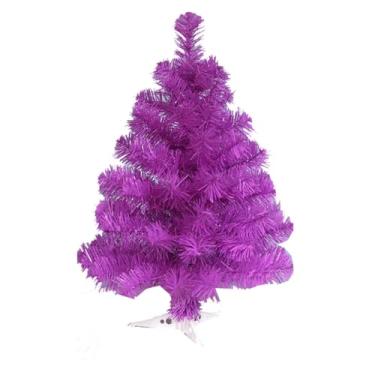 Imagem de Árvore de Natal de mesa com suporte branco de 60 cm, árvore de Natal para enfeites domésticos (Roxo)