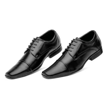 Imagem de Sapato Social Bico Quadrado Masculino Cano Curto Numeraçoes Grandes Sola Borracha Palmilha Espumada Tamanho:46;Cor:Preto;Gênero:Masculino;Departamento BS:Esporte