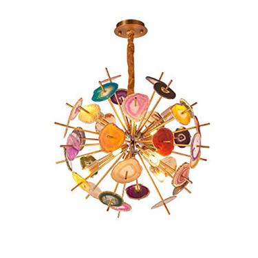 Imagem de BUUQSGKV Lustre de pedra ônix natural redondo de luxo, lustre nórdico moderno, para hotel vila, sala de estar, quarto, bronze dourado claro 80 cm