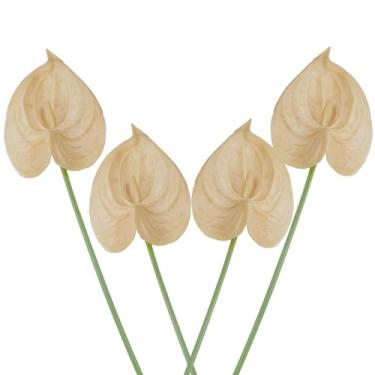 Imagem de Featuman Flores de lírio de antúrio artificiais amarelas, 4 peças, hastes de vegetação sintética, 66 cm, arranjo floral de antúrio falso para vaso de mesa, chá de panela, escritório em casa