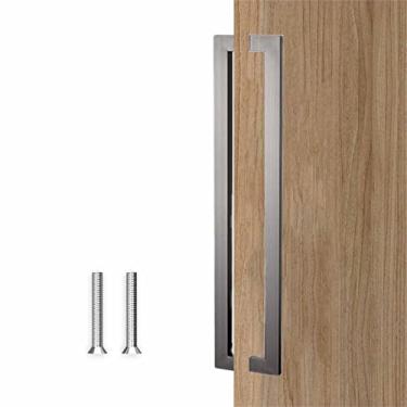 Imagem de Puxador de porta de celeiro quadrado, puxador de portão inoxidável resistente, conjunto de ferragens de puxadores de porta da frente para portões de porta de celeiro garagens galpões (cor: ouro