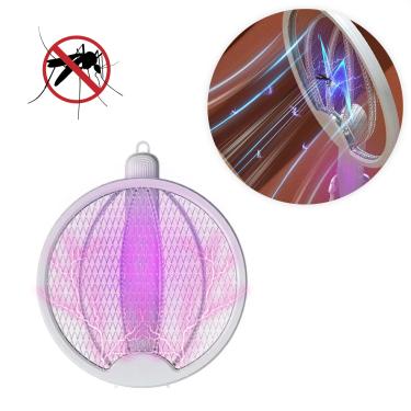 Imagem de Raquete Elétrica Dobrável Mata Mosquito Repelente USB | Elimina mosquitos por choque e atrai por luz UVCor:Branco
