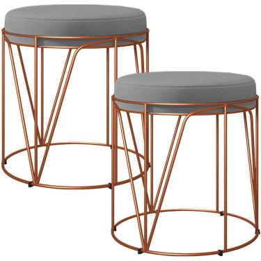 Imagem de Kit 02 Puffs Decorativo Aramado Bronze Zaya L02 Corano Cinza - Lyam Decor