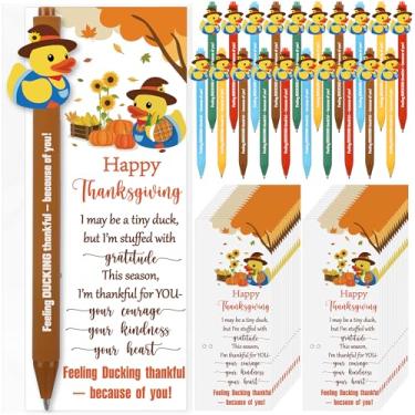 Imagem de Sinload 50 conjuntos de canetas de agradecimento a granel para o outono com espantalho de borracha de pato, cartão de agradecimento, lembrancinha de festa de Ação de Graças para colegas de trabalho em
