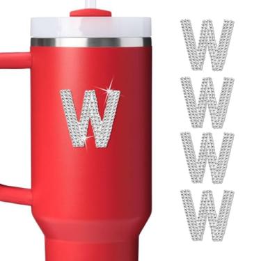 Imagem de LUHOHI 4 peças de adesivos com letra inicial de strass brilhante - Grande glitter alfabeto personalizado nome monograma decalques brilhantes para copo Stanley garrafas de água graduação boné bagagem