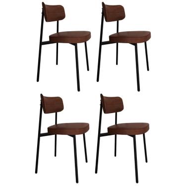 Imagem de Cadeira De Jantar Estofada Kit 4 Ella M25 Sintético Marrom - Mpozenato