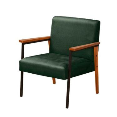 Imagem de Poltrona Fontana Veludo Verde Base Em Metal Preto E Madeira