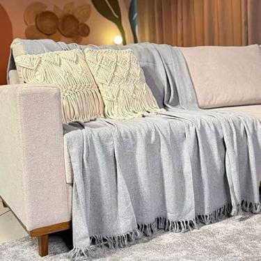 Imagem de Manta Para Sofá ou Cama 100% Algodão Tamanho 210x120 – Capa Decorativa e Protetora para Ambientes Elegantes (Cinza Neblina)