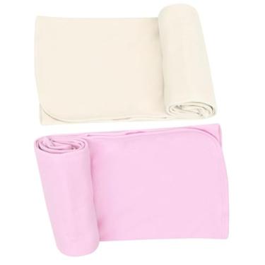 Imagem de Manta Cueiro para Bebê, Malha 100% Algodão, Acabamento em Viés, 80x90cm, Rosa, Azul, Palha, Branco, Amarelo, Verde (Rosa/Palha, 2 Mantas Coeiro)