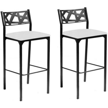 Imagem de Kit 02 Banquetas Alta Com Encosto Luiza Gourmet Para Balcão Cozinha Suede Branco - Aurora Line