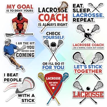 Imagem de Pacote de adesivos de lacrosse (10 peças de 7,6 cm), decalques de vinil esportivos engraçados com citações e designs para jogadores, treinadores, garrafas de água, laptops, capacetes, diários e