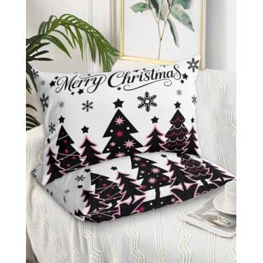 Imagem de DecorLovee Conjunto de 2 fronhas de almofada de árvore de Natal preto rosa tamanho padrão - capas de almofada de microfibra para cama, floco de neve de Natal decorativa para almofada lombar com fecho