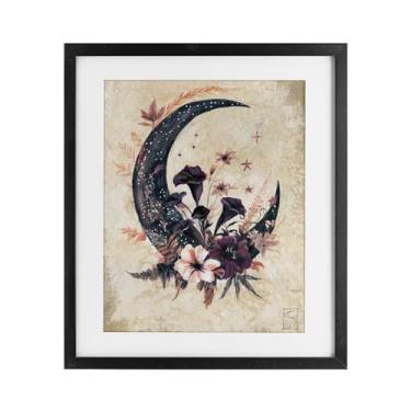 Imagem de Stupell Industries Lua vintage e estampa floral preta emoldurada sob vidro, design de Sara Culpepper, 40,6 x 33,5 cm