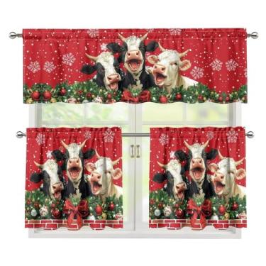 Imagem de Darisoco Cortinas de vaca natalinas para janelas de cozinha, 3 peças, cortina pequena para janela de cozinha, para cozinha, café, banheiro, sala de estar