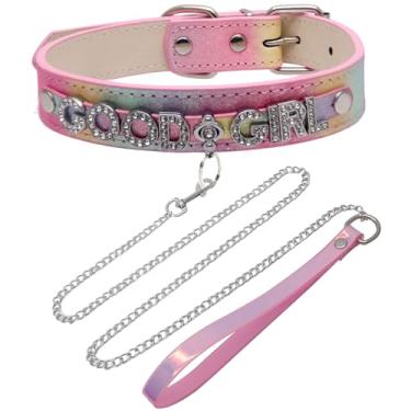 Imagem de FAYERXL Colar gargantilha rosa com gola gótica para mulheres e homens, gargantilha de couro com glitter com letra de nome para festival de cosplay gótico rave punk, Adjustable, Couro, Sem Pedra