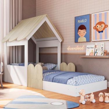 Imagem de Cama Solteiro Infantil Montessoriana Casinha Nana Branco/carvalho C06 - Mpozenato