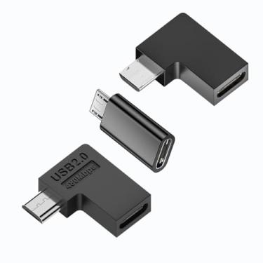 Imagem de rgzhihuifz Adaptador de dados USB-C tipo C fêmea para micro USB 2.0 5 pinos macho tipo ângulo esquerdo e direito, pacote com 3