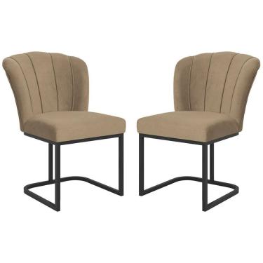 Imagem de Kit 2 Cadeiras Poltrona Flor Pés Metal Preto Mesa Quarto Cozinha Capuccino