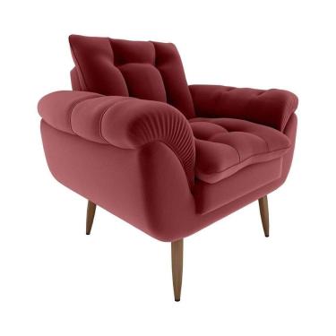Imagem de Poltrona Decorativa Confortável Pés Em Madeira Maciça Xangai Veludo Vermelho Matrix Veludo Vermelho
