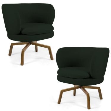 Imagem de Kit 2 Poltronas Decorativas Melissa Base Ka Giratória Castanho Veludo C-303 Verde Musgo - Domi
