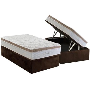 Imagem de Cama Box Baú Solteiro: Colchão Molas Ensacadas Herval Toronto + Base Crc Suede Brown (88x188)