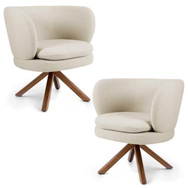 Imagem de Kit 02 Poltronas Decorativas Melissa Base Giromad Giratória C-107 Linho Bege - Domi