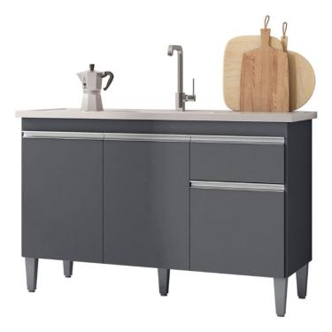 Imagem de Balcão Gabinete P/pia Tatiane 120cm 3 Pts E 1gv S/tampo Cinza Cor Cinza