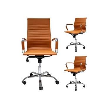 Imagem de Conjunto De Cadeira de Escritório Presidente Alta Executiva Com 2 Cadeiras De Escritório Diretor Secretária Esteirinha Charles Eames Eiffel Caramelo