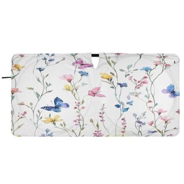 Imagem de Blueangle Aquarela flores silvestres pára-brisa sombra solar - 149.9 cm x 76.2 cm dobrável carro janela frontal blocos pára-sol raios UV viseira de sol (287)