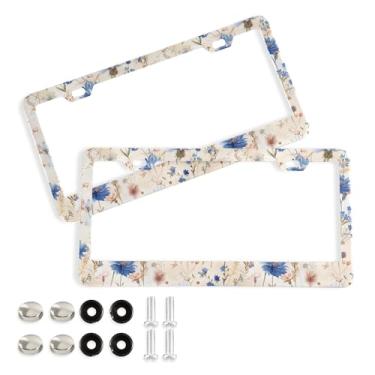 Imagem de SEHANY Molduras de placa de licença de flores florais coloridas, capas de moldura de placa de carro de alumínio à prova de ferrugem com orifícios elípticos e parafusos serve para veículos padrão dos